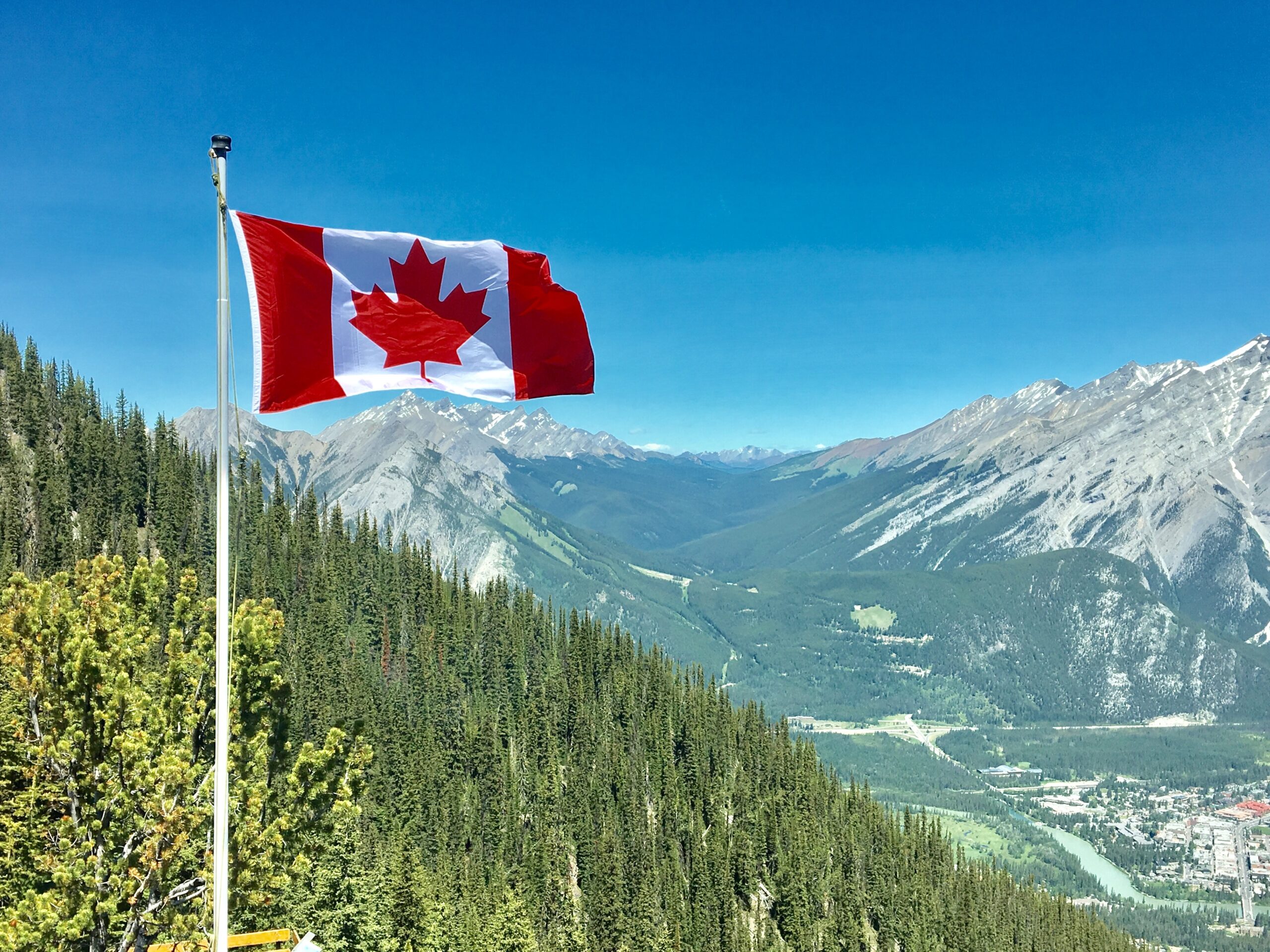 Canada Flag in mountains