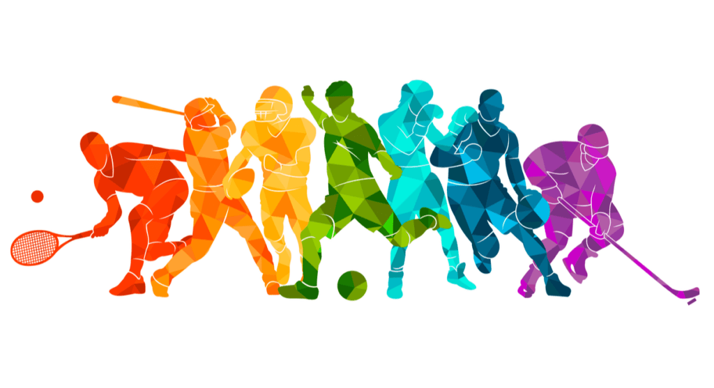 Colorful silhouettes of athletes playing sports